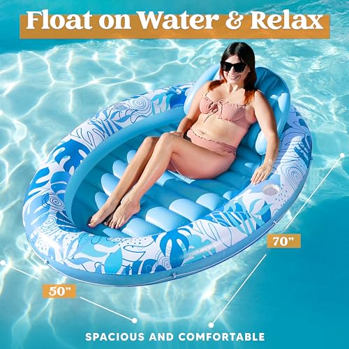 Sloosh Inflatable Pool Float Lounge, 70" x 50" Oval Suntan Tub Floatie for Adults, Tanning Pool Lounge Raft Floats, Personal Pool Lounger for Summer Water Party